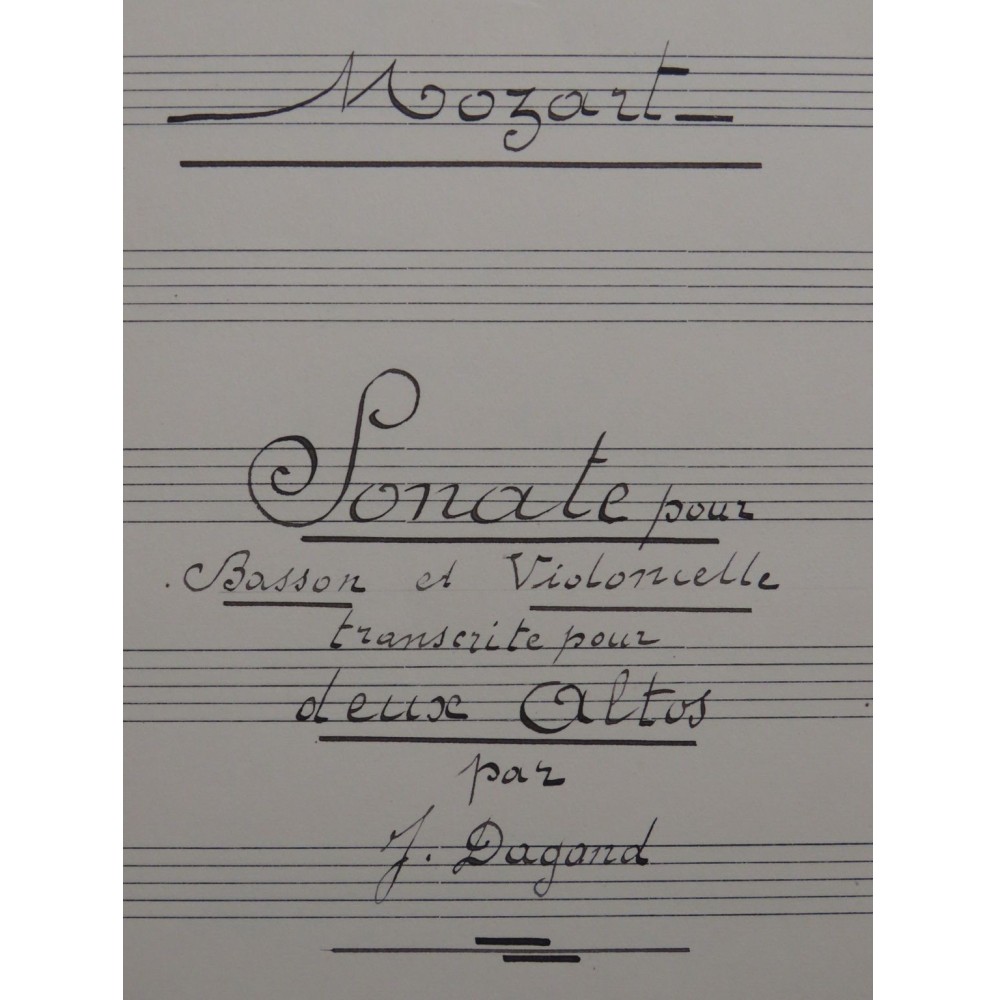 MOZART W. A. Sonate Manuscrit Joseph Dagand pour 2 Altos