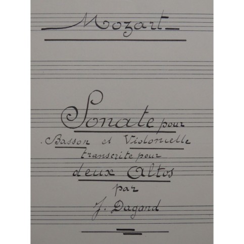 MOZART W. A. Sonate Manuscrit Joseph Dagand pour 2 Altos