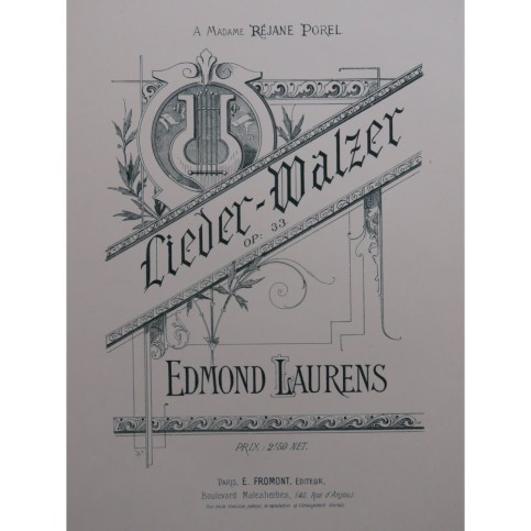 LAURENS Edmond Lieder Walser Piano ca1895