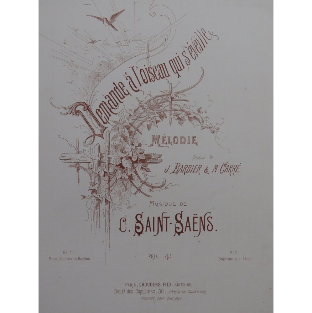 SAINT-SAËNS Camille Demande à l'oiseau qui s'éveille Chant Piano 1877