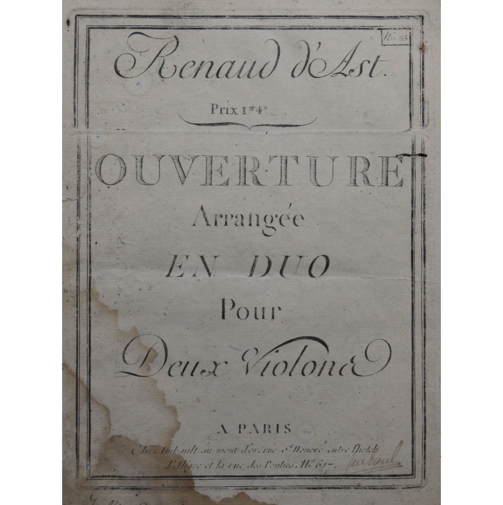 DALAYRAC Nicolas Renaud d'Ast Ouverture 2 Violons ca1790