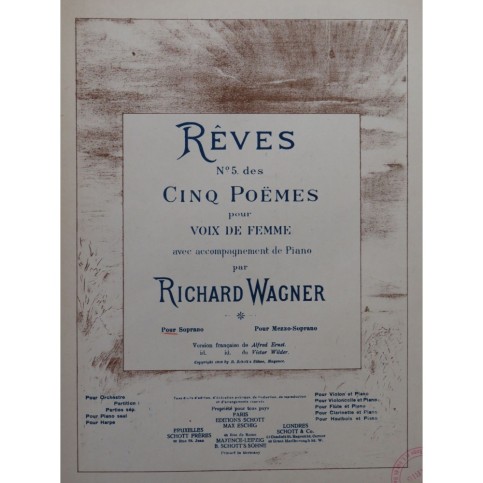 WAGNER Richard Rêves Chant Piano 1908