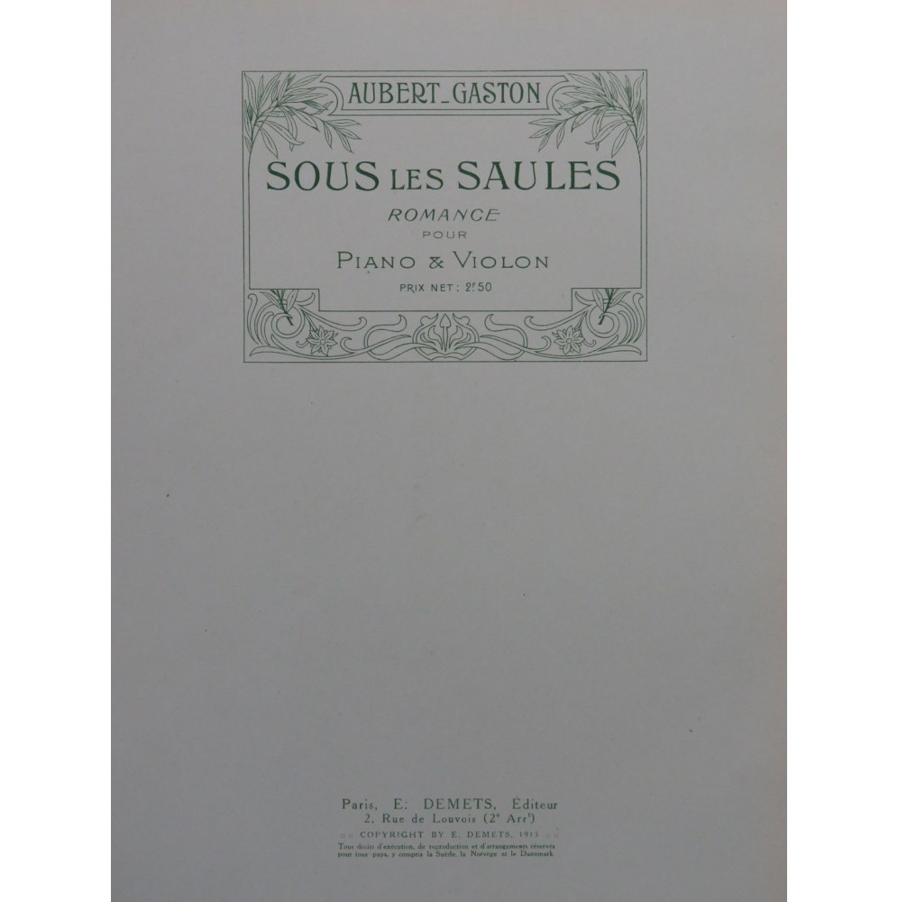 AUBERT Gaston Sous les Saules Piano Violon 1915