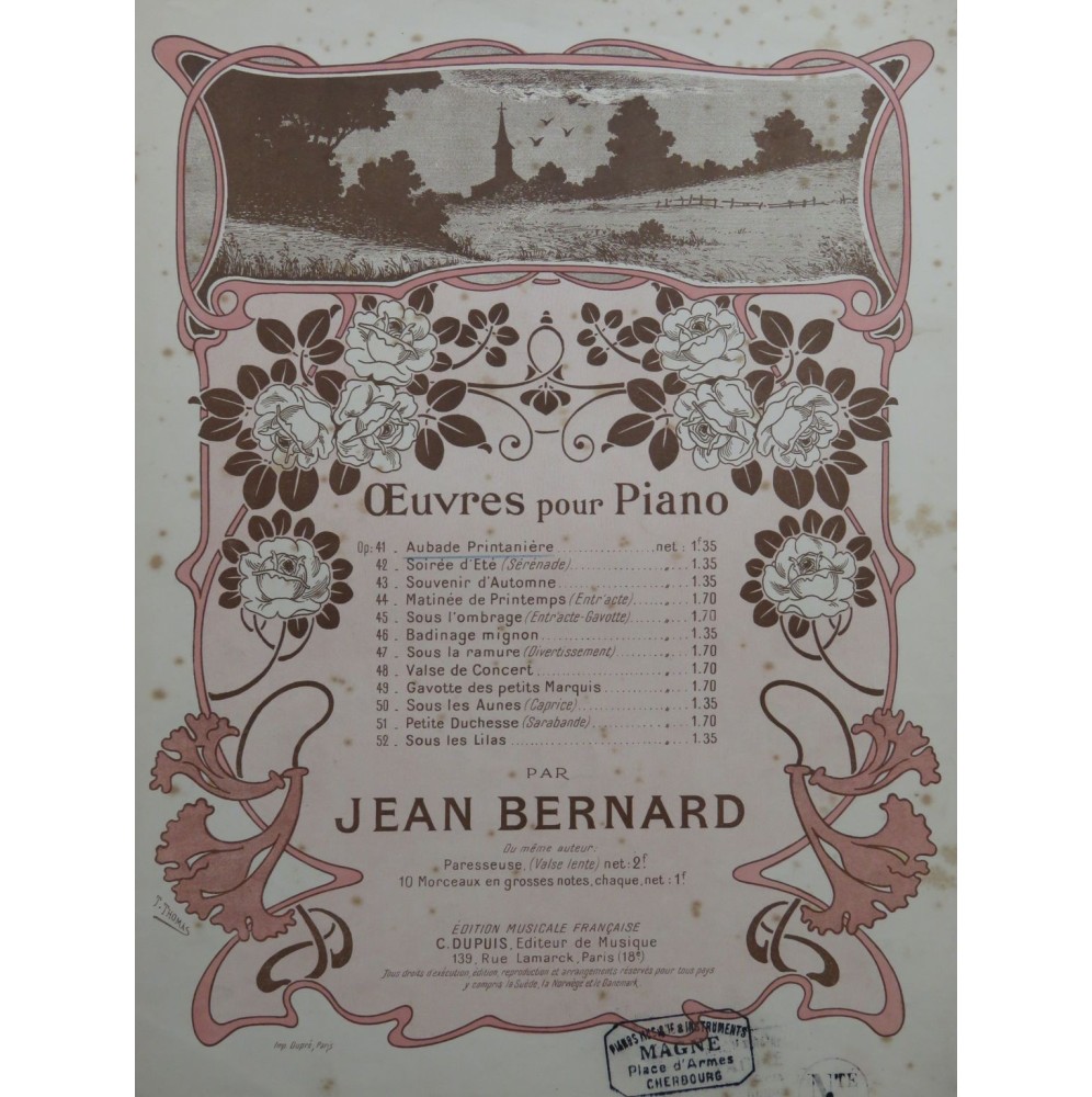 BERNARD Jean Aubade Printanière Piano ca1900