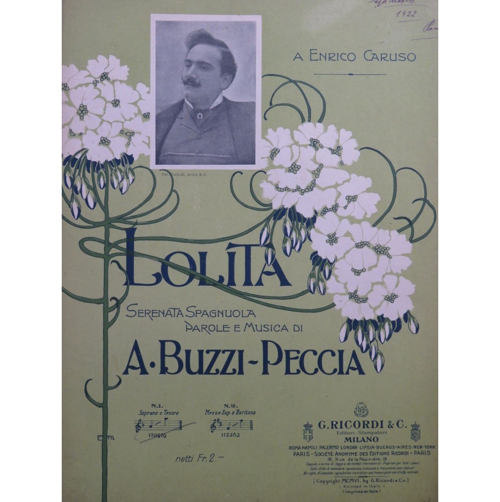BUZZI PECCIA A. Lolita Chant Piano 1906