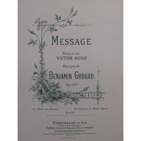GODARD Benjamin Message Chant Piano 1895