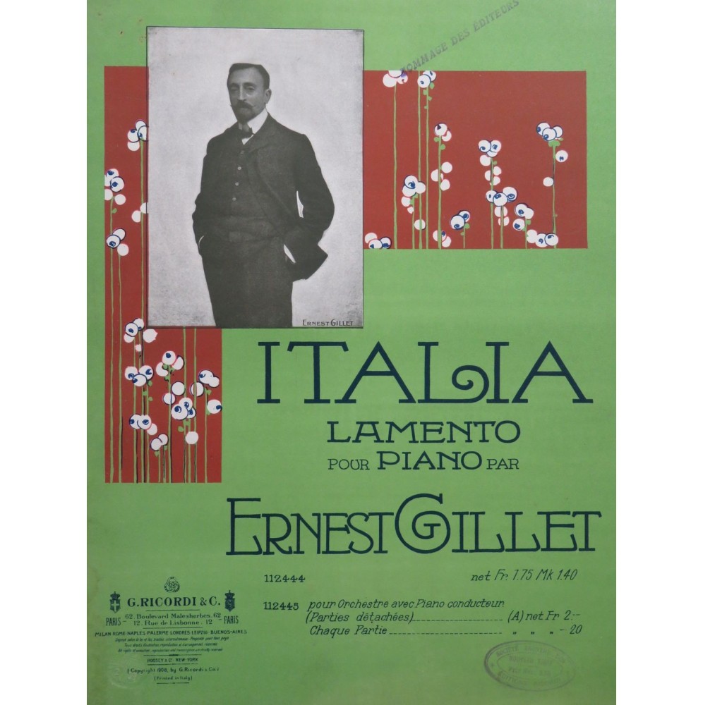 GILLET Ernest Italia Lamento Piano 1908