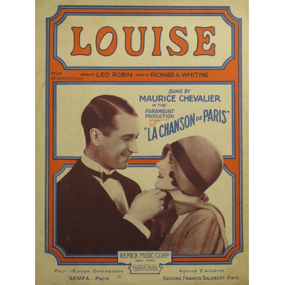 WHITING Richard A. Louise Maurice Chevalier Chant Piano 1929