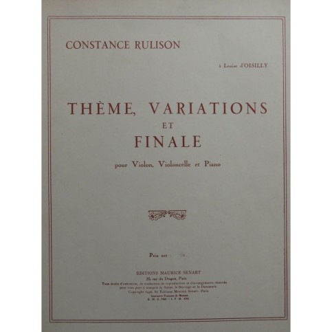 RULISON Constance Thème Variations et Finale Violon Violoncelle Piano 1930