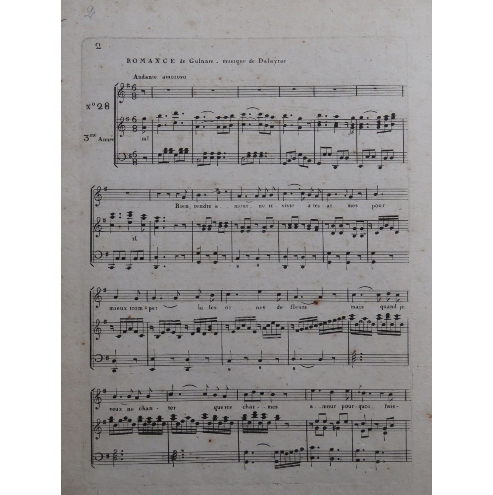 DALAYRAC Nicolas Romance de Gulnare Chant Piano ca1810