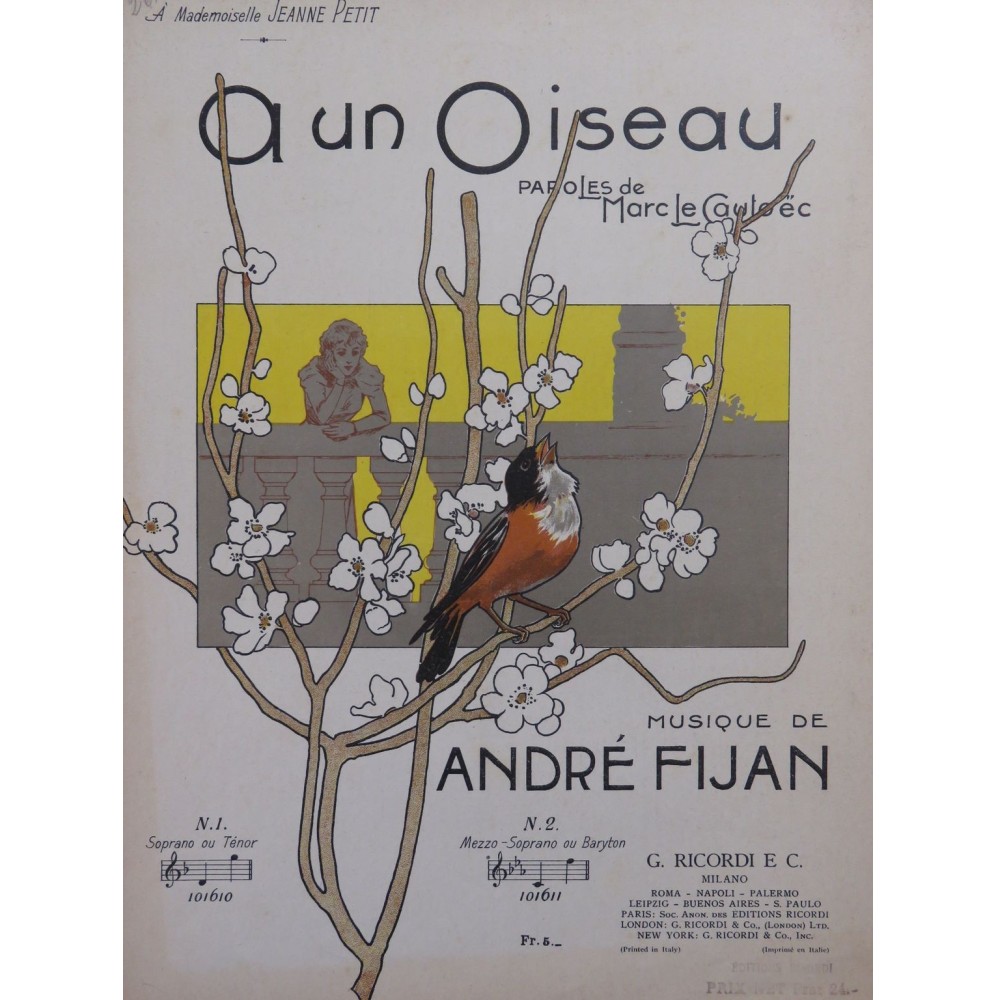 FIJAN André A un oiseau Chant Piano 1898