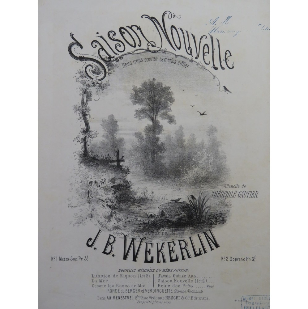 WEKERLIN J. B. Saison Nouvelle Chant Piano 1877