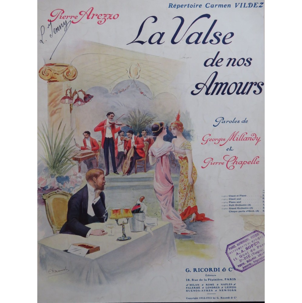 AREZZO Pierre La Valse de nos Amours Chant Piano 1913
