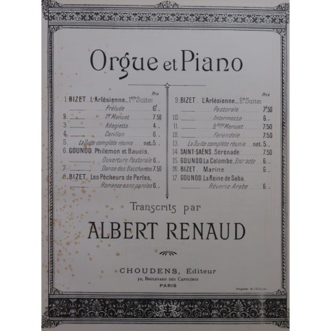 GOUNOD Charles La Colombe Entr'acte Piano Harmonium ca1900