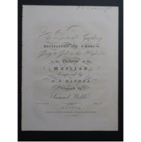 HAENDEL G. F. The Messiah Glory to God in the Highest Chant Piano ca1825