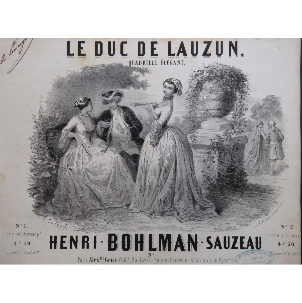 BOHLMAN SAUZEAU Henri Le Duc de Lauzun Piano ca1855