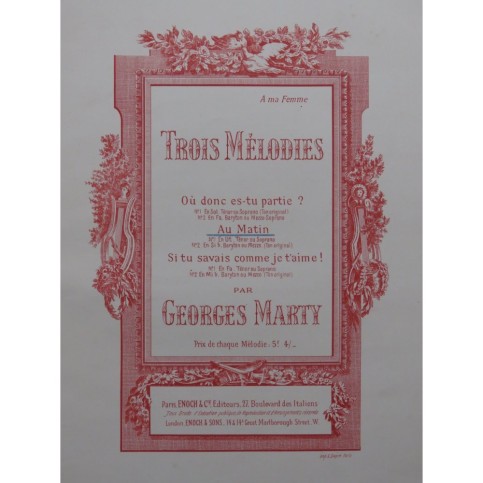 MARTY Georges Au Matin Chant Piano ca1895