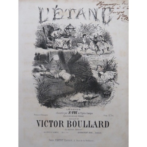 BOULLARD Victor L'Étang Dédicace Chant Piano XIXe