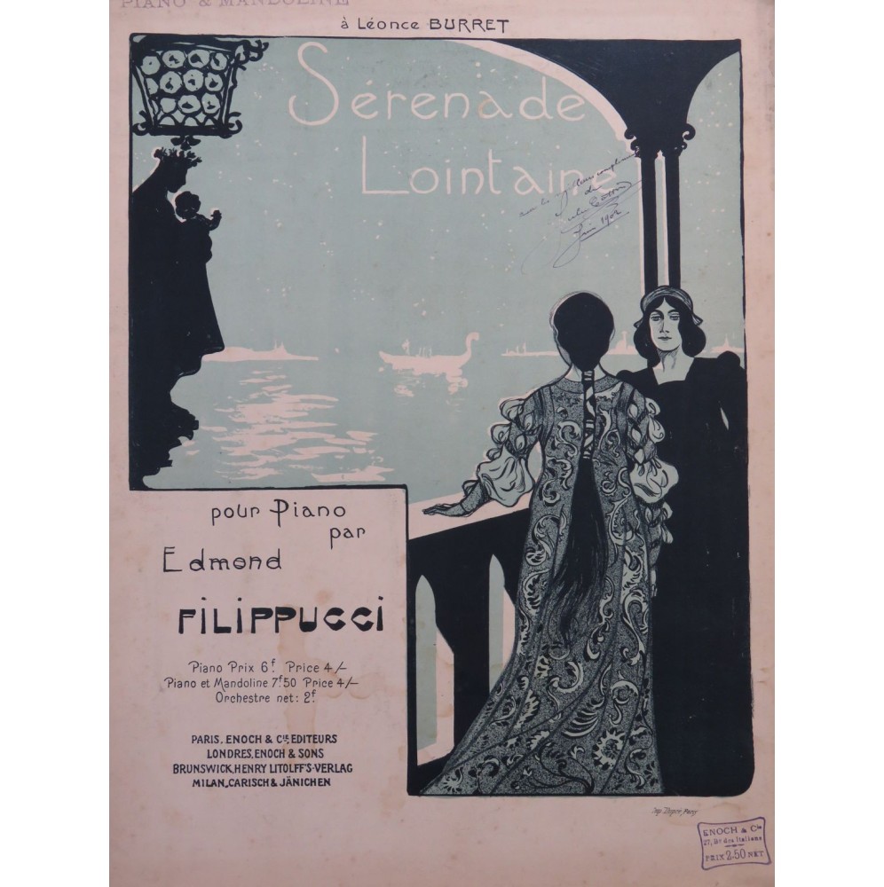 FILIPPUCCI Edmond Sérénade Lointaine Dédicace Piano Mandoline 1901