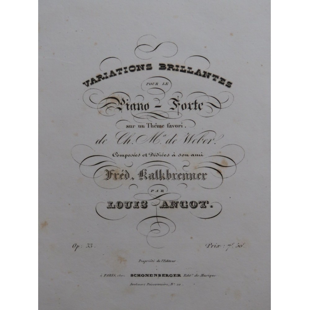 ANGOT Louis Variations Brillantes op 33 Piano ca1830