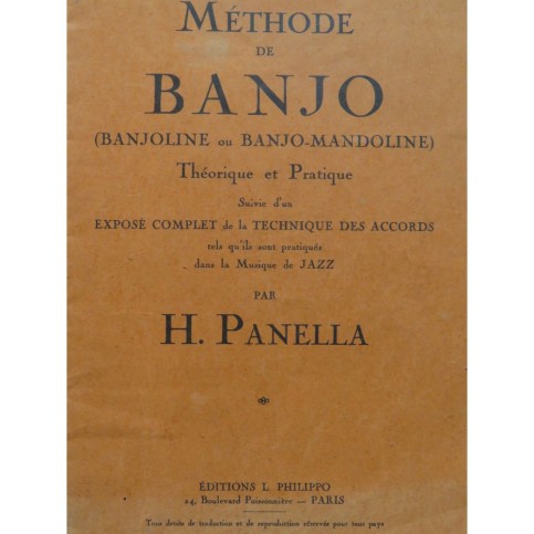 PANELLA H. Méthode de Banjo Banjoline Banjo-Mandoline