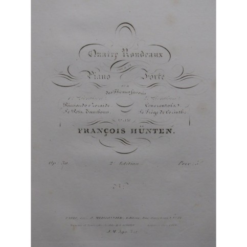HÜNTEN François Rondo sur La Cenerentola Piano ca1840