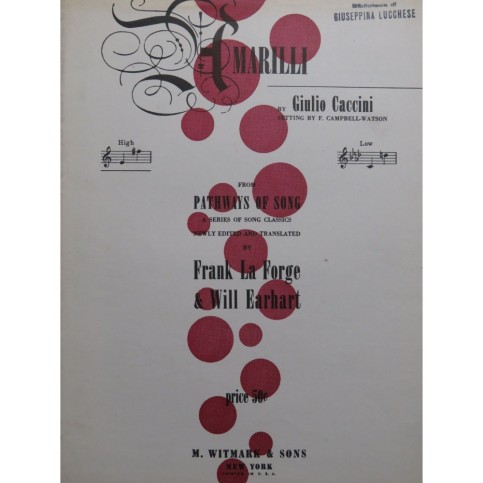 CACCINI Giulio Amarilli Chant Piano 1938
