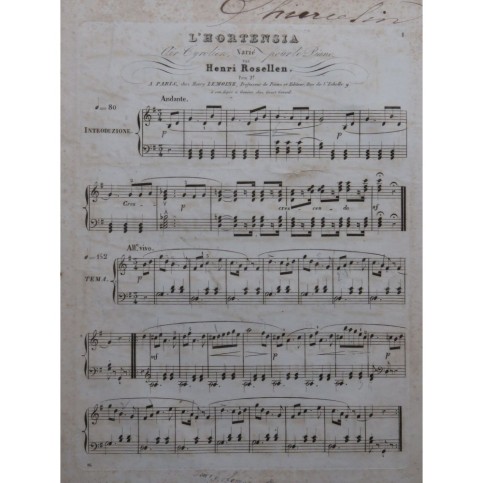 ROSELLEN Henri L'hortensia Piano ca1830