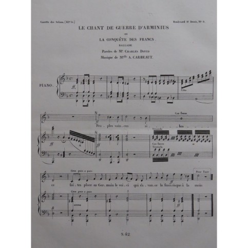 CARBEAUT A. Le chant de guerre d'Arminius Chant Piano ca1830