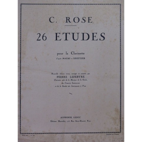 ROSE Cyrille 26 Etudes d'après Mazas Kreutzer Clarinette 1946
