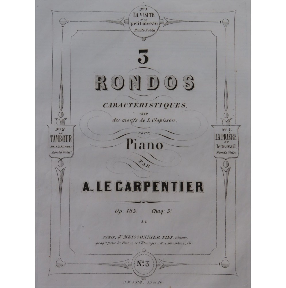 LE CARPENTIER Adolphe La Prière et le Travail Piano ca1855