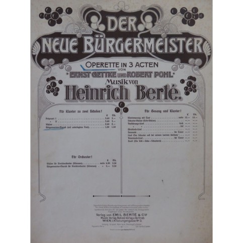 BERTÉ Heinrich Bürgermeister Marsch Piano