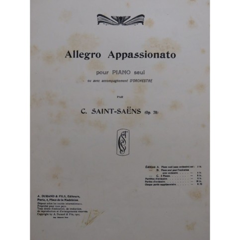 SAINT-SAËNS Camille Allegro Appassionato Piano 1905