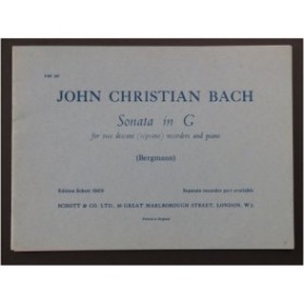 BACH John Christian Sonata in G Piano 2 Flûtes à bec 1954