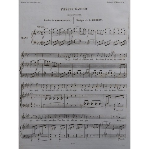 HEQUET G. L'heure d'amour Chant Piano ca1830