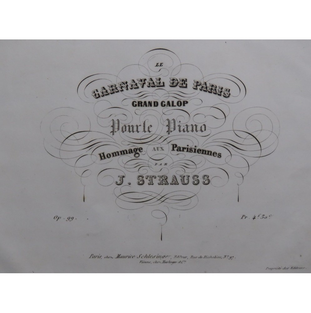 STRAUSS Johann Le Carnaval de Paris Piano ca1838