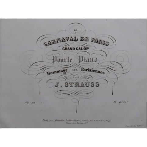 STRAUSS Johann Le Carnaval de Paris Piano ca1838