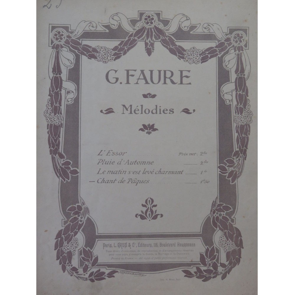 FAURE G. Chant de Pâques Chant Piano ca1910