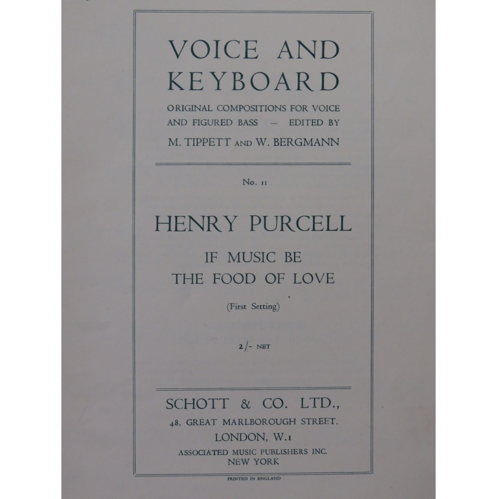PURCELL Henry If Music Be The Food of Love Chant Piano 1949