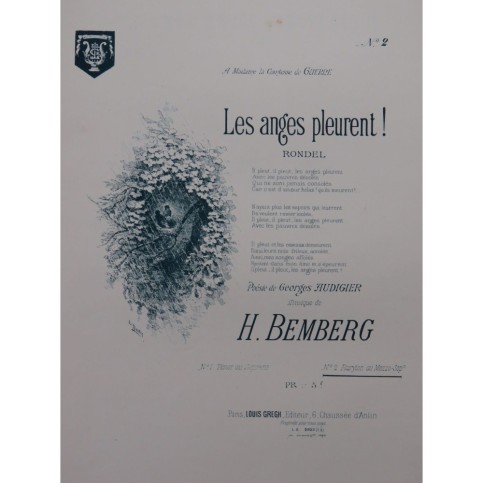 BEMBERG H. Les anges pleurent Chant Piano ca1890