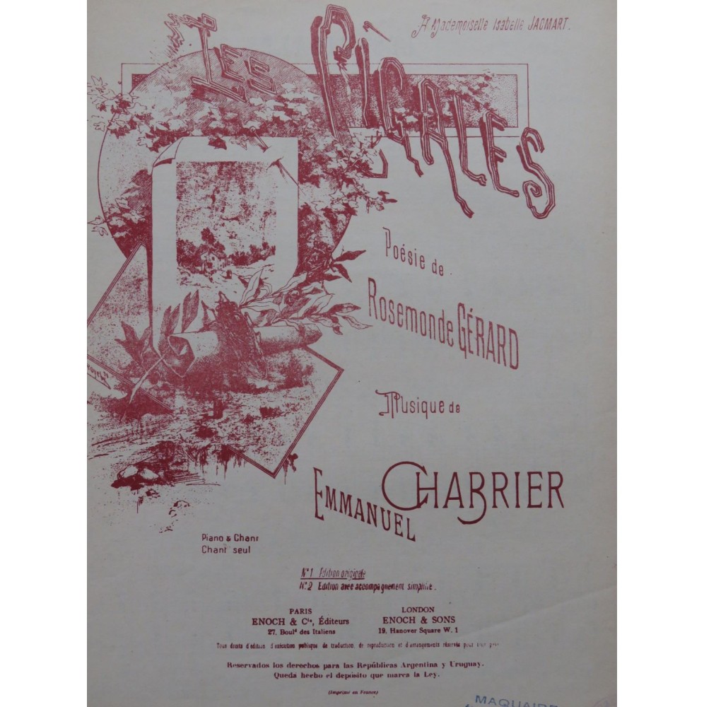 CHABRIER Emmanuel Les Cigales Chant Piano 1946