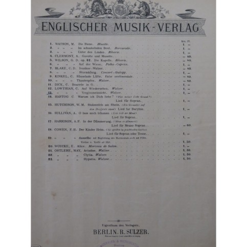 LOWTHIAN C. Vergissmeinnicht Piano ca1895
