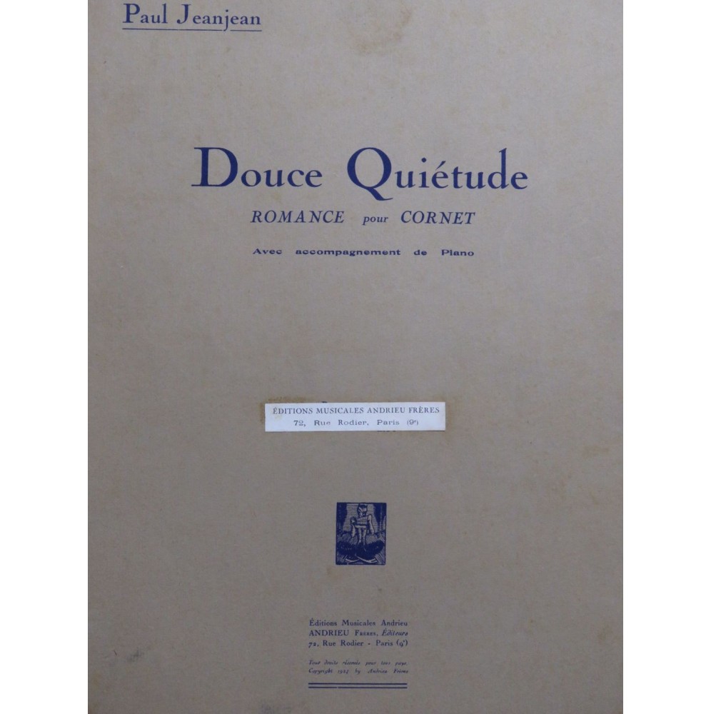 JEANJEAN Paul Douce Quiétude Piano Cornet 1924