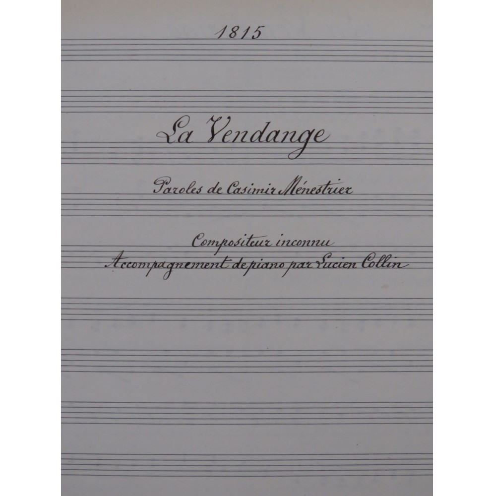 COLLIN Lucien La Vendange Manuscrit Chant Piano 1917