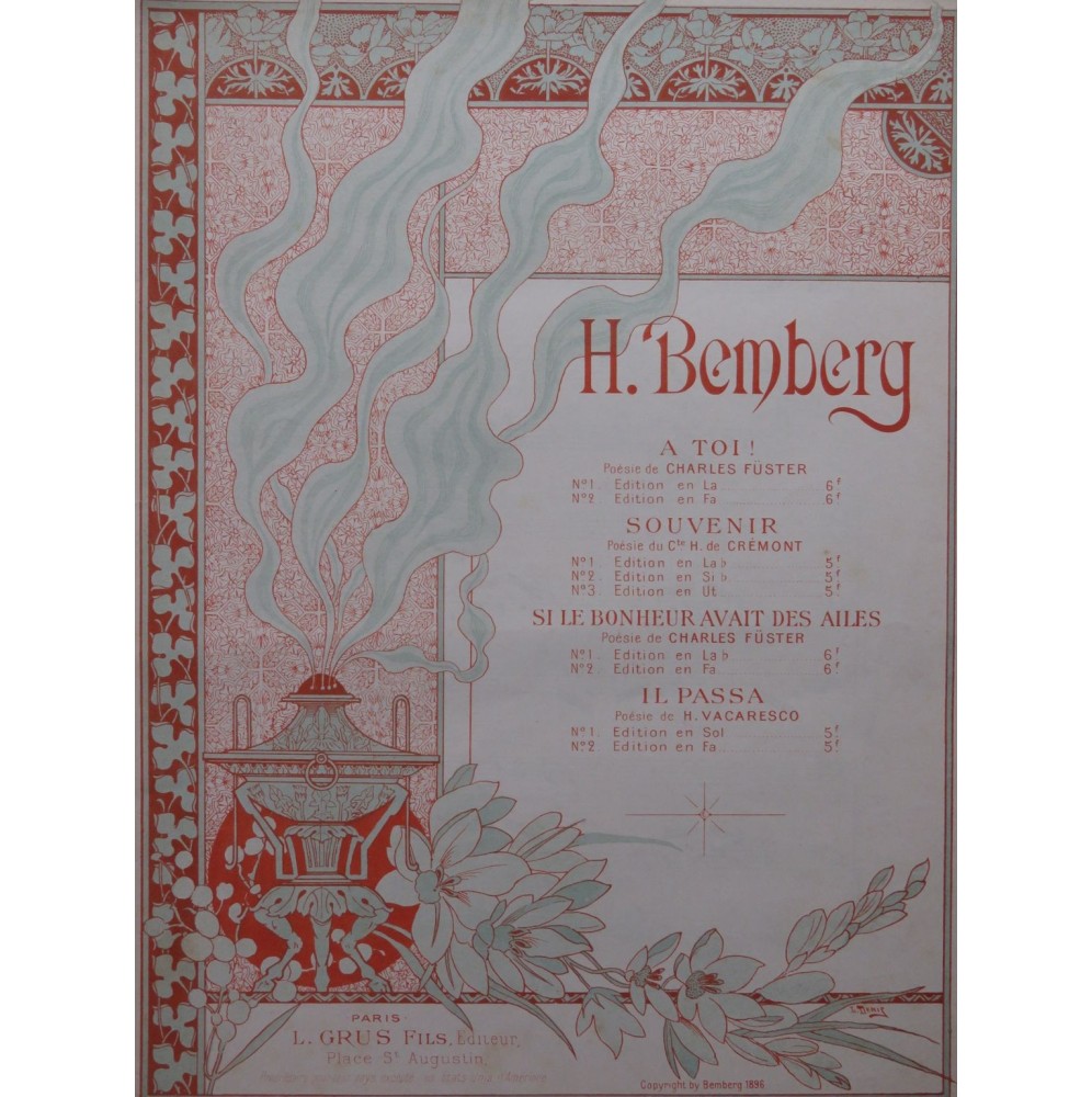 BEMBERG H. A Toi ! Chant Piano 1896