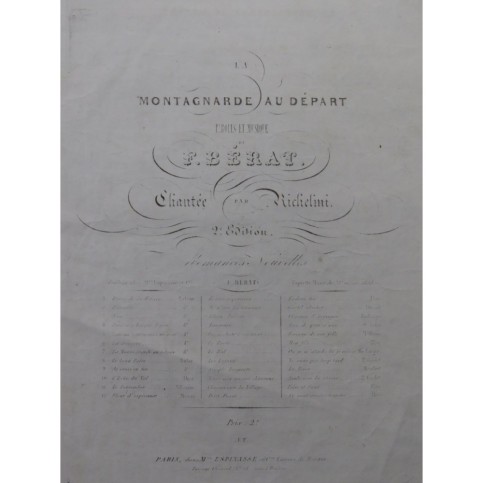 BÉRAT Frédéric La Montagnarde au Départ Chant Piano ca1840