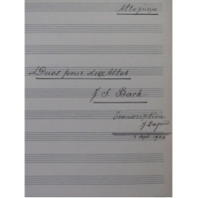 BACH J. S. Duos pour deux Altos Transcription J. Dagand Alto 1924