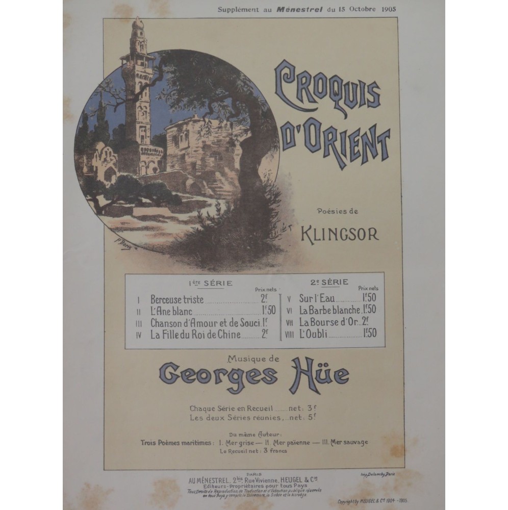 HÜE Georges Chanson d'amour et de souci Chant Piano 1905