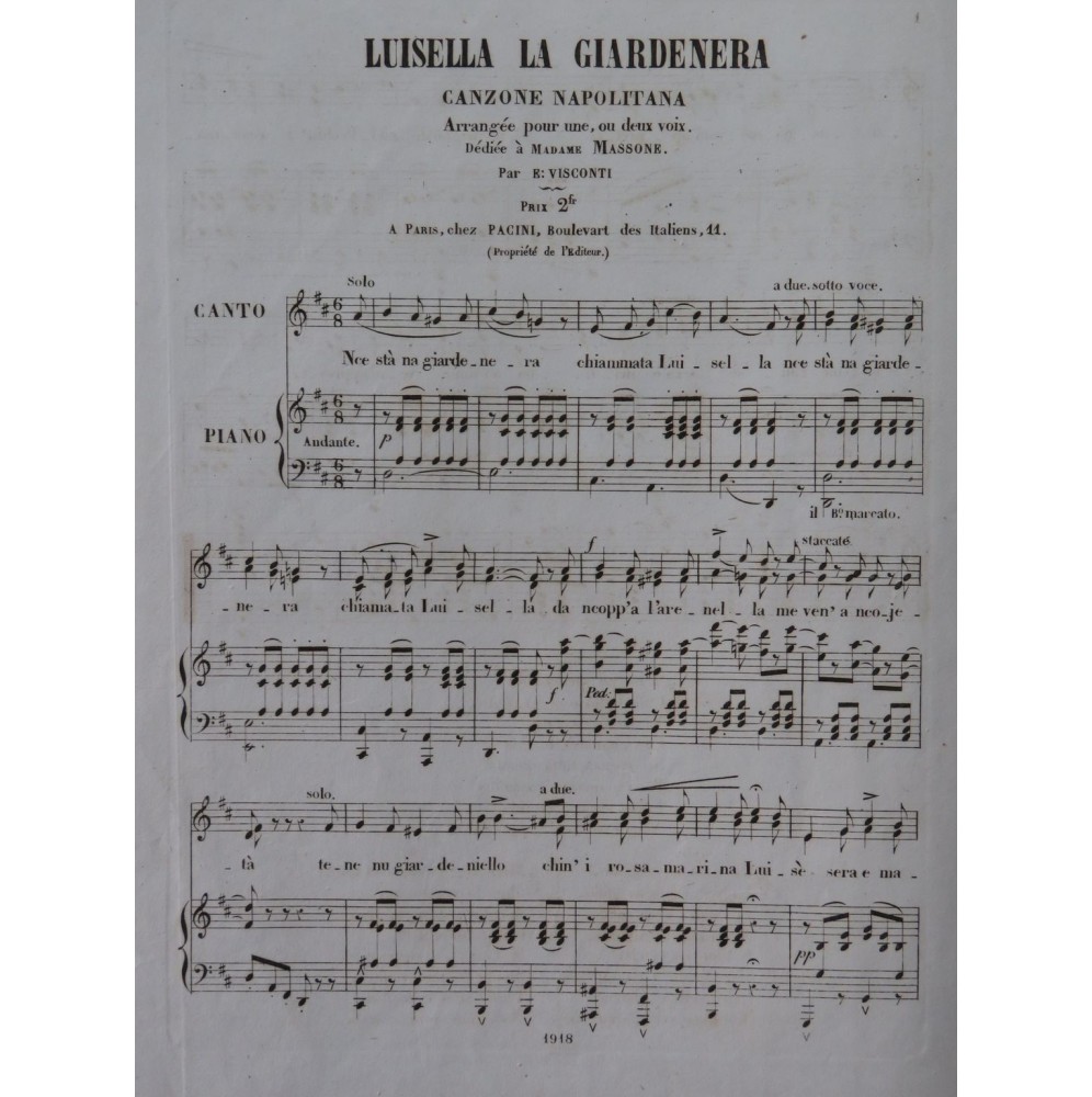 VISCONTI E. Luisella la Giardenera Chant Piano ca1840