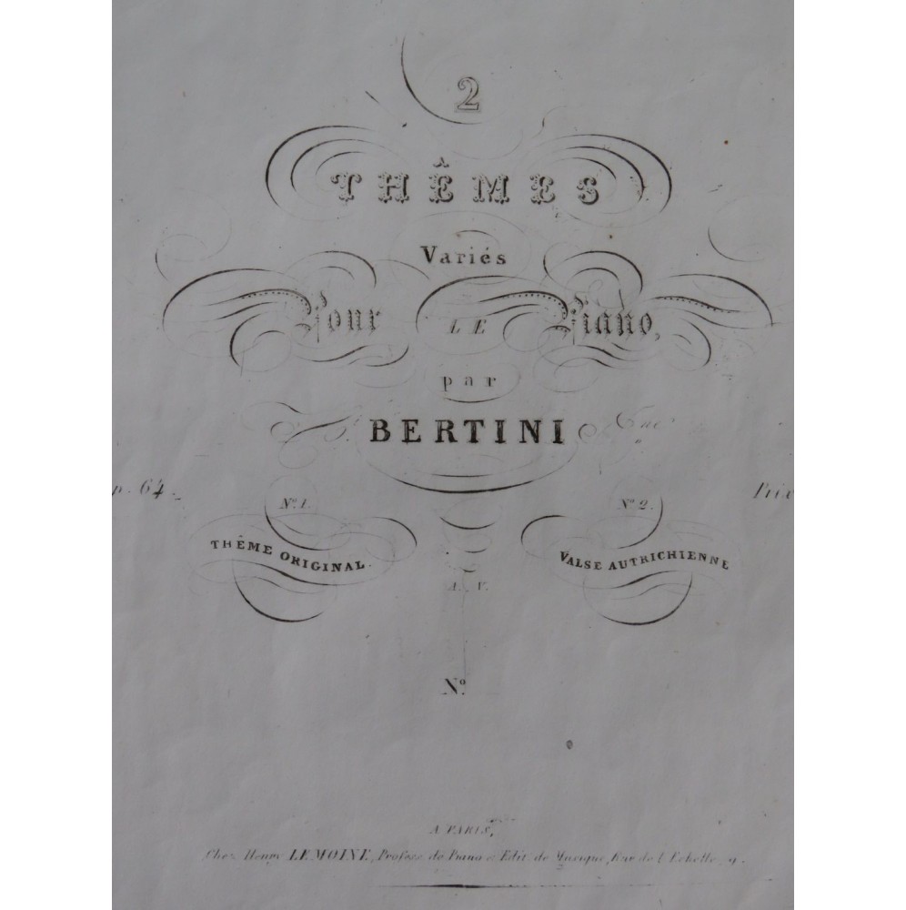BERTINI Henri Thème Original op 64 Piano ca1840